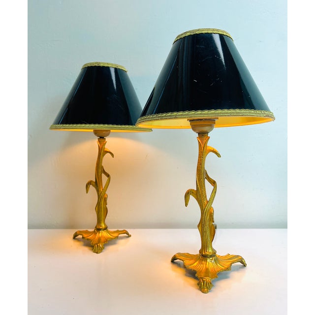 Art Nouveau Style Brass Foliage Table Lamps France 1950s, Set of 2 For Sale - Image 4 of 18