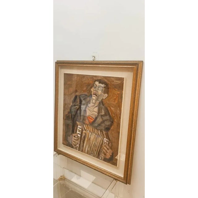 Emilio Notte, The Blind Player, 1970s, Oil on Canvas, Framed, in Very Good conditions. Designed 1970 to 1979 This piece...