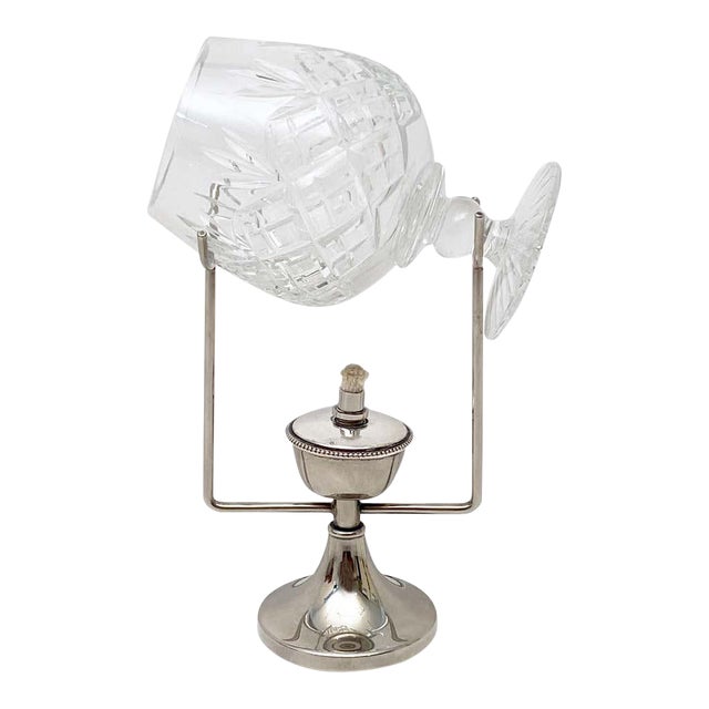 English Silver Brandy Warmer With Cut Crystal Glass Snifter Chairish