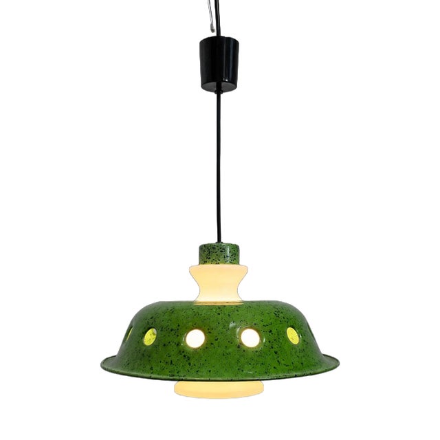 Vintage Green Enamel Pendant Lamp For Sale
