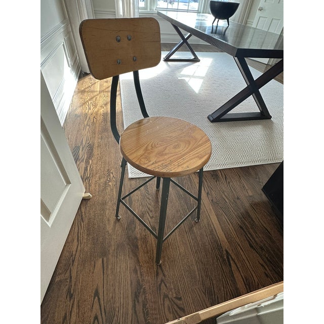 5 Vintage Industrial Counter Height Wood and Steel Stools , a Set For Sale - Image 9 of 10