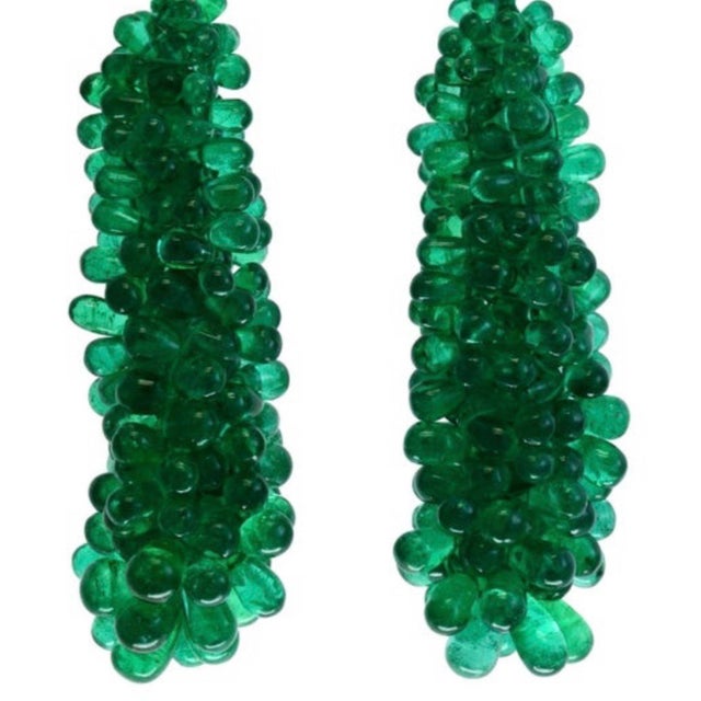 89 Carat Colombian Emerald Briolettes & Diamond Hanging Drop Earrings 18 Kt Gold For Sale - Image 4 of 18