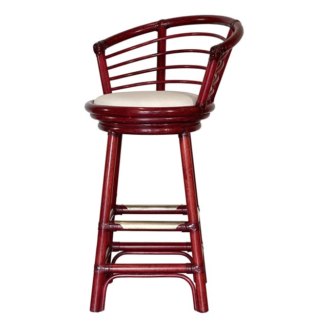 Rattan, Wood and Bamboo Swivel Bar Stools, 1970s, Set of 2 For Sale