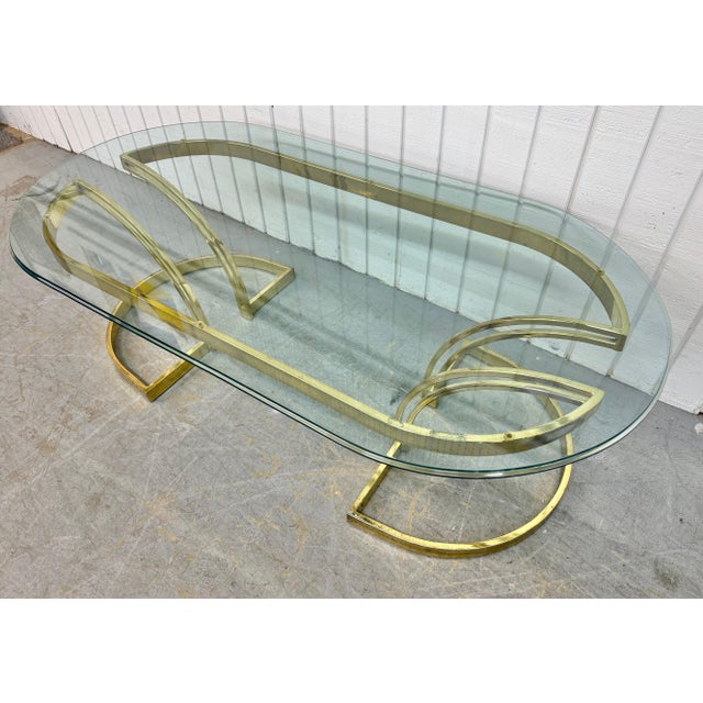Vintage Brass & Oval Glass Top Coffee Table For Sale - Image 4 of 7