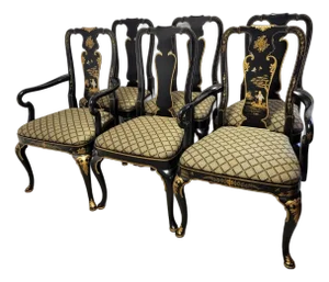 Set of 6 Kindel Chinoiserie Dining Chairs, Black & Gold
