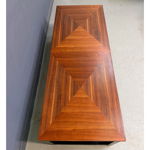 1970s Founders Mid-Century Modern Walnut Parquetry Coffee Table With Black Wood Base For Sale - Image 10 of 13