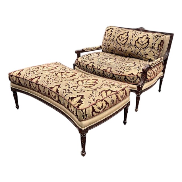 French Louis XVI Settee With Matching Ottoman For Sale