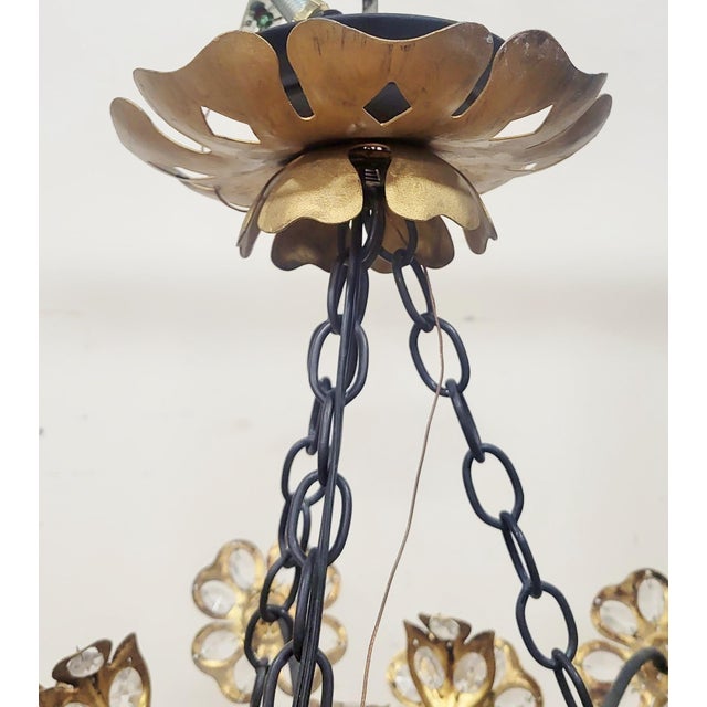Vintage French Designer Mid-Century Modern Crystal & Bronze Flower Basket Chandelier For Sale - Image 10 of 13