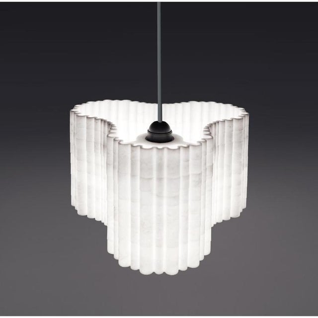 Contemporary Stripes A8 Decorative Hanging Lamp in Afyon White Marble by Bufalini Marmi For Sale - Image 3 of 13