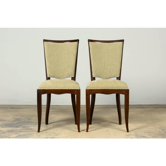 Set of 8 French Art Deco Walnut Dining Chairs in Sprout Green, 1930s For Sale - Image 14 of 18