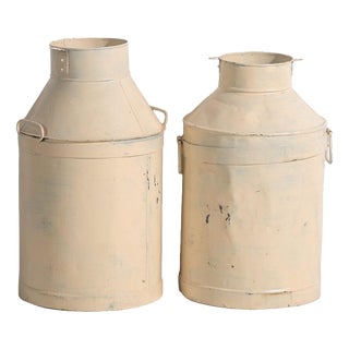 Vintage Painted Tin Milk Cans, Poland, 1950, Set of 2 For Sale