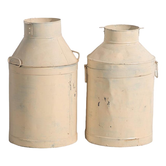 Vintage Painted Tin Milk Cans, Poland, 1950, Set of 2 For Sale