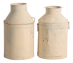 Vintage Painted Tin Milk Cans, Poland, 1950, Set of 2