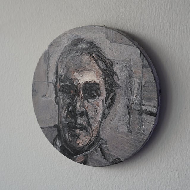 Gray Late 20th Century Original Circle Portrait Painting by Robert J Harding For Sale - Image 8 of 11