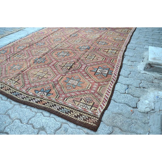 Vintage Geometric Handwoven Turkish Kilim Rug For Sale - Image 6 of 11
