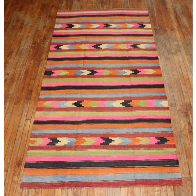 One of a kind, mid 20th-century Hand-knotted Turkish tribal Kilim Flat-weave. Professionally Washed & personally vetted....