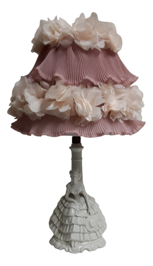 Romantic Table Lamp in Glazed Porcelain with Silk Shade, 1970s