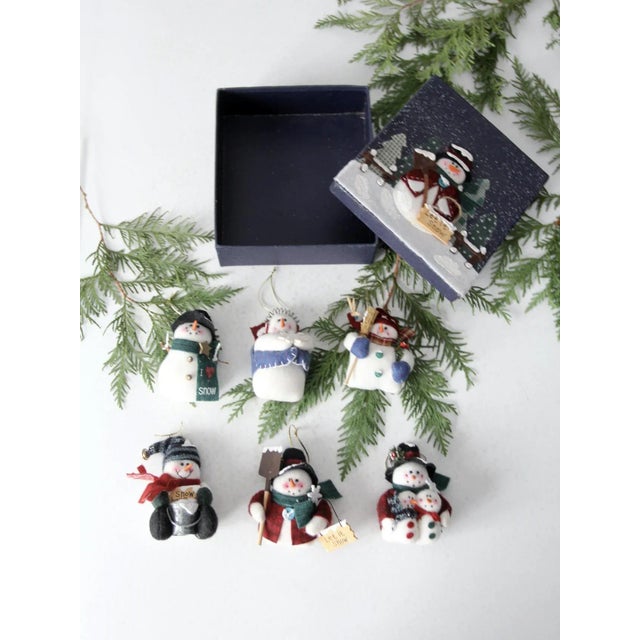 Vintage Felt Snowman Christmas Ornaments Set of 6 With Box For Sale - Image 11 of 11