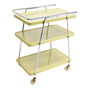 Retro Space Age Mid-Century Modern Enameled Metal Serving Cart, circa 1950s MINT
