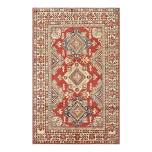 Kazak Rug 6’3” X 9’8” Red Wool Tribal Geometric Hand-Knotted Oriental Carpet