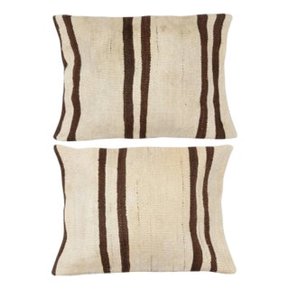 16"x24" SET OF 2 - Hand-Woven Kilim Cushion Covers. Vintage Hemp Throw Pillows For Sale