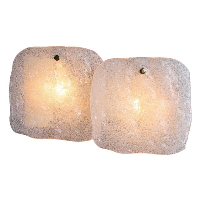 Ice Glass Panel and Brass Wall Light from Kalmar, Austria, 1960s For Sale