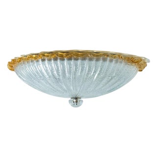 Flush Mount with Ochre and Clear Murano Glass from Barovier & Toso, Italy, 1970 For Sale