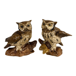 Mid-Century Ceramic Owl Sculptures - A Pair