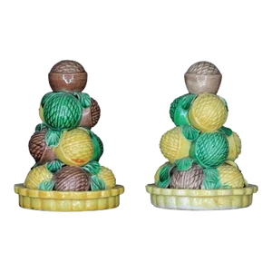 19th Century Chinese Porcelain Temple Altar Fruit Pyramids - A Pair