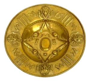 Édouard Lièvre, Brass Renaissance Revival Lion Medallion Salver , C. 1870
