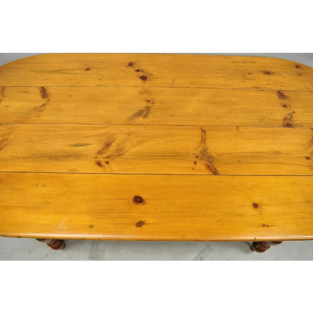 Brown Vintage French Country Oval Pine Wood 78" Baluster Leg Farmhouse Dining Table For Sale - Image 8 of 18