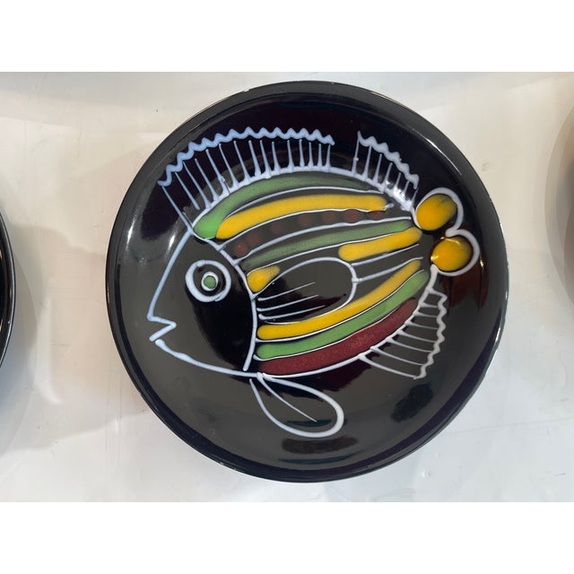 French Robert Picault Black Glazed Ceramic Fish Vallauris Set 15 Pieces For Sale - Image 9 of 13