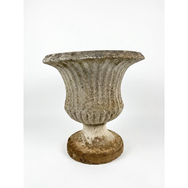 Pair of Vintage Mid-Century Fluted Cast Stone Garden Urns For Sale - Image 4 of 12