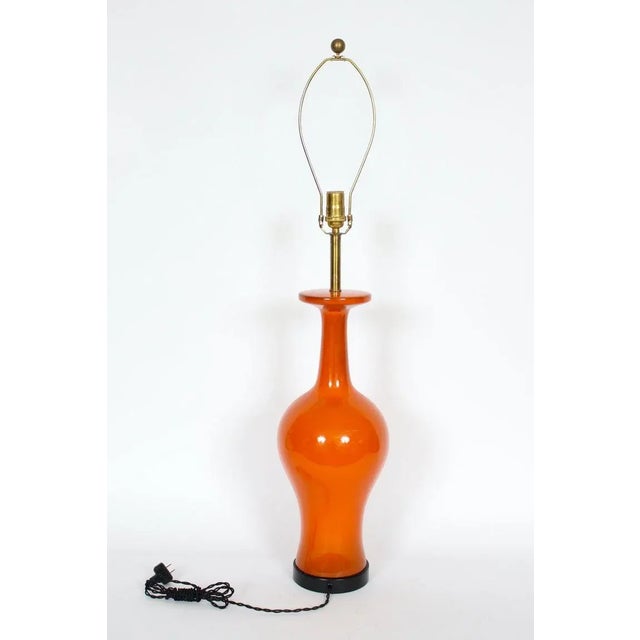 Mid 20th Century Tall Glazed Tomato Red Ginger Jar Ceramic Table Lamp, Circa 1960 For Sale - Image 5 of 12