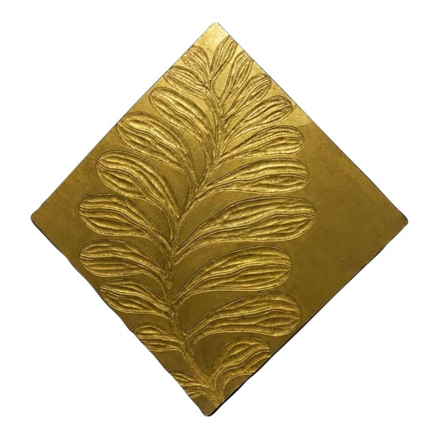 Metallic Gold Botanical Relief Wall Plaque For Sale
