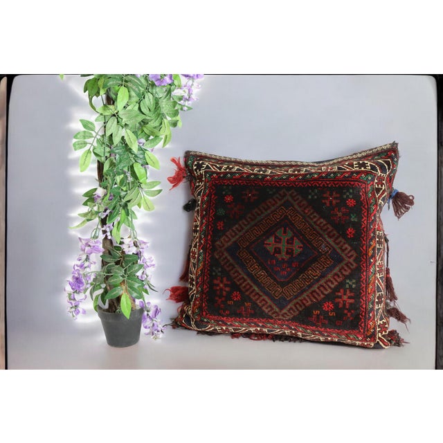 Black Vintage Afghan Nomad Rug Seat Cushion Cover, 1970s For Sale - Image 8 of 14