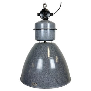 Large Grey Enamel Industrial Factory Lamp from Elektrosvit, 1960s For Sale