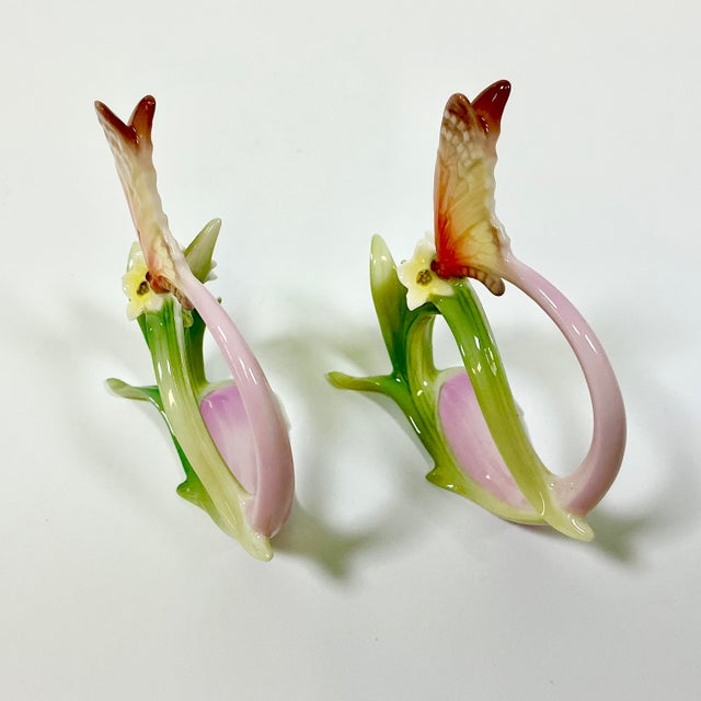 Vintage Minimalist Japanese Hollywood Regency Majolica Butterfly Flora Porcelain Napkin Rings - Set of 12 For Sale - Image 18 of 18