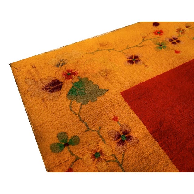 Red 1920s Modern Red Field Asymmetrical Knotted Wool Antique Chinese Art Deco Carpet Rug For Sale - Image 8 of 9