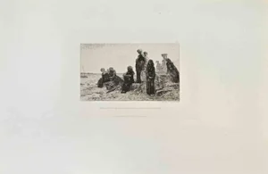 Auguste Feyen Perrin, Femmes de l'Ile de Batz Attendant la Chaloupe de Passage, Etching, 1870s