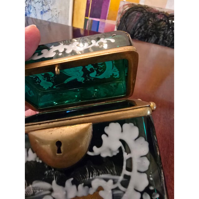 Emerald Antique Bohemian Glass Moser Emerald Crystal Jewel Box For Sale - Image 8 of 11