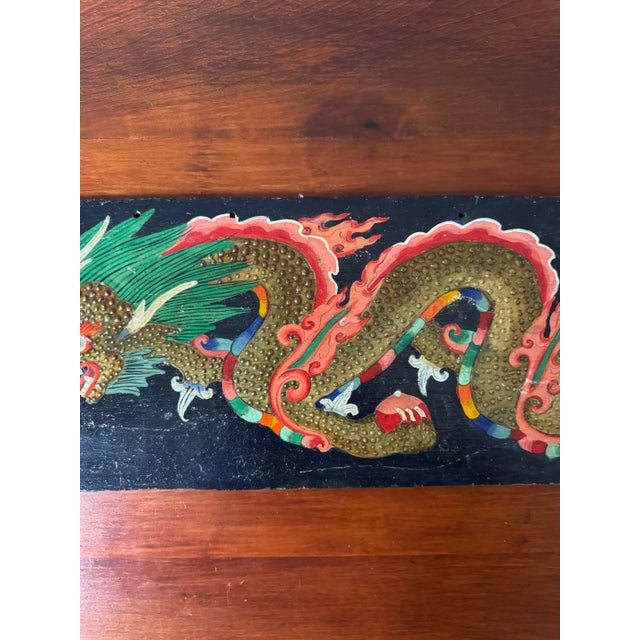 Vintage Asian Dragon Painting on Reclaimed 1972 Military Ammunition Crate Panel - Hand-Painted Relief Folk Art Wall Decor For Sale - Image 12 of 12
