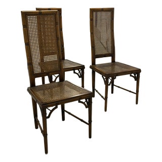 Hollywood Regency Faux Bamboo Cane Dining Chairs, 1970s, Set of 3 For Sale
