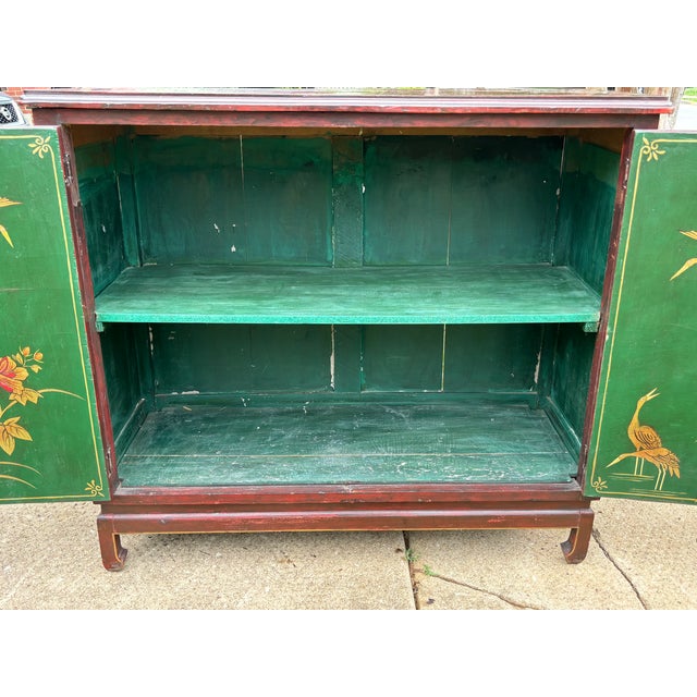 Wood Antique Asian Oxblood Red Cabinet With Green Interior For Sale - Image 7 of 18