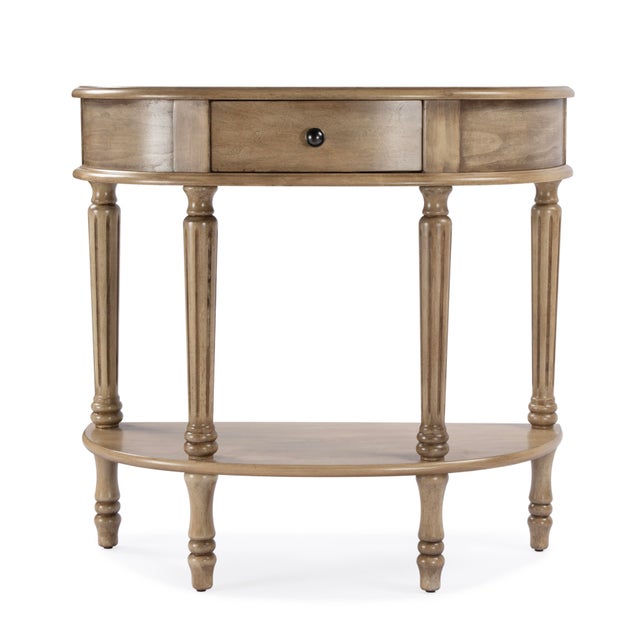 Beige Mozart 31.5 in. W Demilune Wood 1 Drawer Console Table with Open Lower Shelf, Antique Beige For Sale - Image 8 of 11