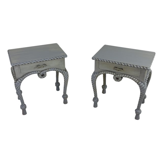 Vintage French Country Style Bedside Tables with Rope Detail, 1970, Set of 2 For Sale