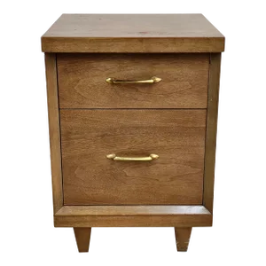 Mid-20th Century Two-Drawer Walnut and Brass Side Cabinet