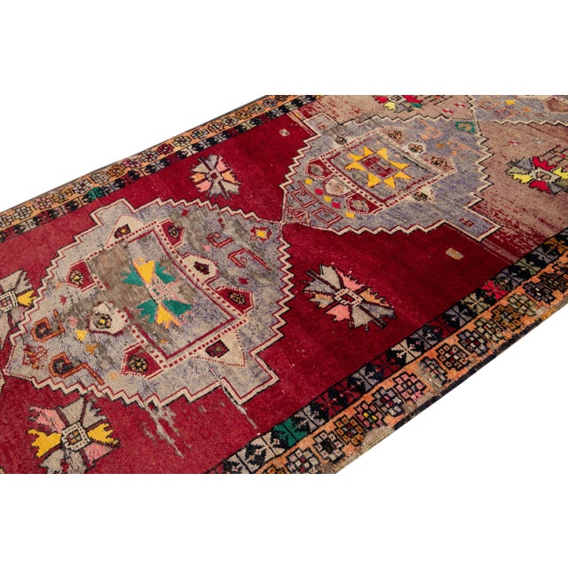 Textile 1960s Vintage Azeri Handmade Tribal Multicolor Wool Runner For Sale - Image 7 of 10