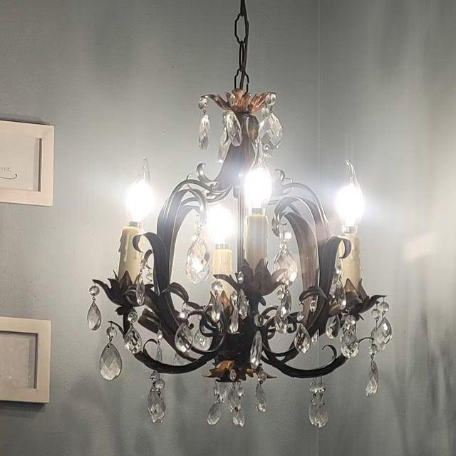 1940s Vintage Crystal Chandelier For Sale - Image 5 of 5