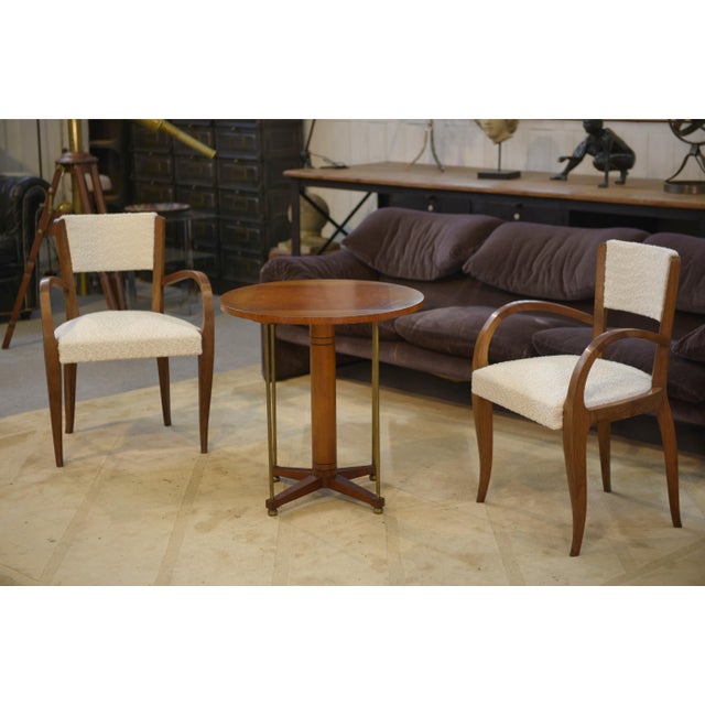 Bridge Chairs in Walnut and Ecru Boucle Fabric, 1930s, Set of 2 For Sale - Image 3 of 13